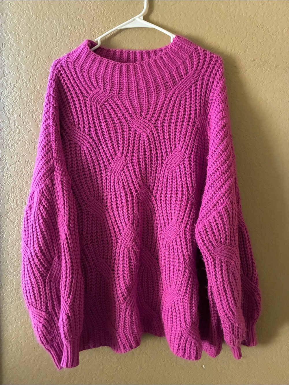 vestique Cable Knit Turtleneck Sweater in Hot Pink